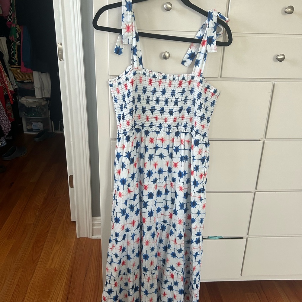J. Crew Red and Blue Patterned Dress